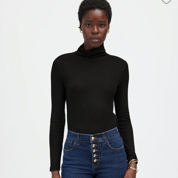Black Ribbed Turtleneck Long-Sleeve Tee Size XXS - Picture 1 of 9